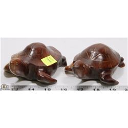 PAIR OF CARVED WOOD TORTOISES