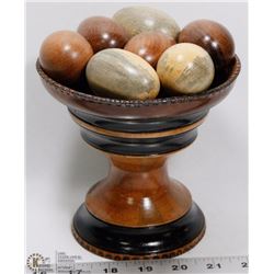 SOLID WOOD FRUIT EGG BASKET WITH WOODEN EGGS