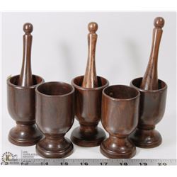 9PC HAND CARVED WOOD "MINT" DRINK SET