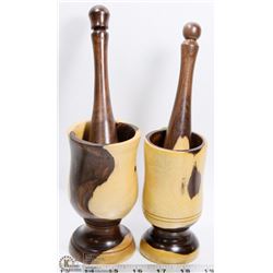 2 TWO TONED WOOD CARVED DRINK GLASSES