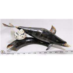 HORN CARVED DOLPHIN AND SHELL DISPLAY