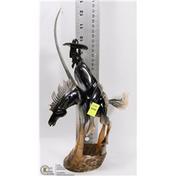 HANDCARVED HORN REAPER ON STALLION DISPLAY