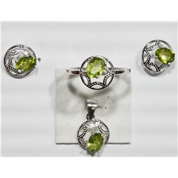 #17-STERLING SILVER PERIDOT RING ,EARRINGS