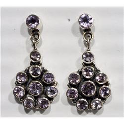 #42-STERLING SILVER AMETHYST DROP EARRINGS