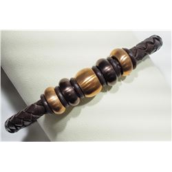 #50-STAINLESS STEEL BROWN LEATHER BRACELET