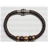 Image 3 : #50-STAINLESS STEEL BROWN LEATHER BRACELET