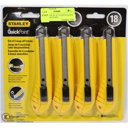 NEW 4 PACK OF 18" STANLEY QUICK POINT UTILITY KNIVES