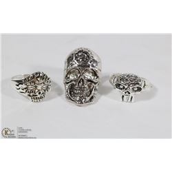LOT OF 3 MENS SKULL FASHION RINGS
