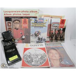 LOT WITH VINTAGE VOICE CASTER, VINTAGE MAGAZINES,
