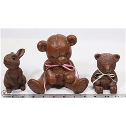 ESTATE RED MILL HAND MADE FIGURES: 2-BEARS, BUNNY