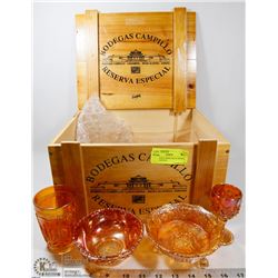 DECORATIVE WINE CRATE WITH 4 PCS OF FENTON