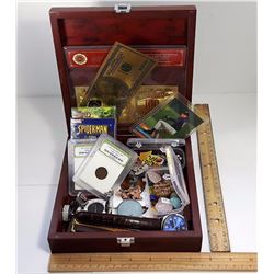 #10 - VINTAGE WOOD & PAINTED BOX & CONTENTS