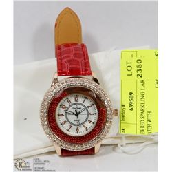 NEW RED SPARKLING LARGE FACE WATCH WITH