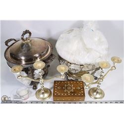 ESTATE BOX WITH SILVER PLATED CANDLE HOLDERS