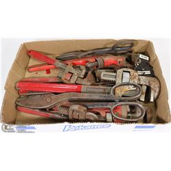 FLAT OF 8 PIPE WRENCHES AND 2 CUTTERS