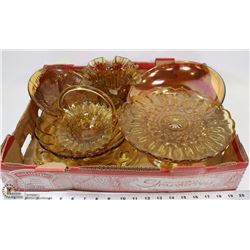 FLAT OF AMBER GLASSWARE
