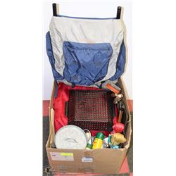 LARGE BOX OF CAMPING GEAR INCL.