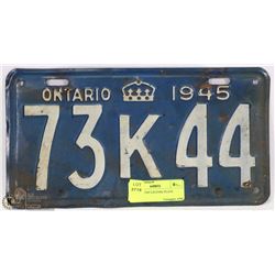 ONTARIO 1945 LICENSE PLATE