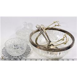 CRYSTAL SALAD BOWL WITH SILVER RIM AND CRYSTAL