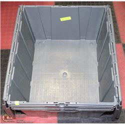 2 PLASTIC STORAGE TOTES WITH HINGED LIDS