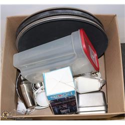 LOT OF HOUSEWARE, KITCHEN MISC. INCL BOOZE