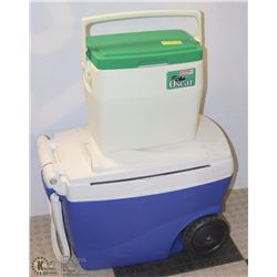THERMOS COOLER ON WHEELS & VINTAGE COLEMAN COOLER