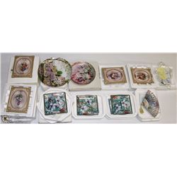 TOTE WITH 15 ASSORTED COLLECTOR PLATES INCL FANS,