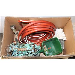 LARGE BOX W/GARDEN HOSE, SPRAYER,