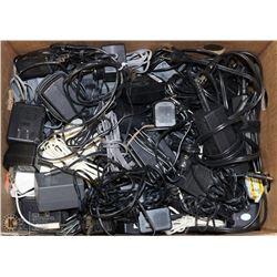 BOX WITH DOZENS OF AC/DC ADAPTERS - ASSORTED