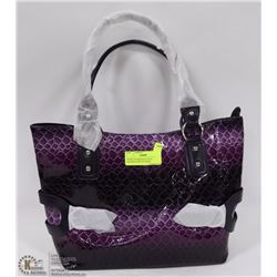 PURPLE SNAKESKIN STYLE HANDBAG SIDE BUCKLES