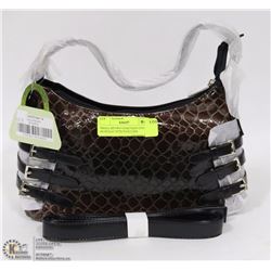 SMALL BROWN SNAKESKIN STYLE HANDBAG WITH SHOULDER