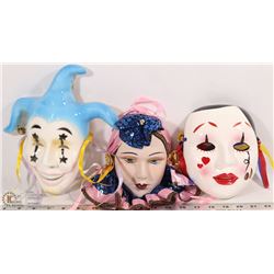 LOT OF 3 VINTAGE PORCELAIN MASKS