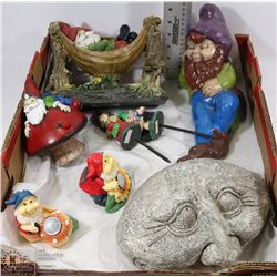 FLAT WITH GNOME GARDEN DECOR & ROCK