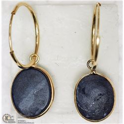 14KT YELLOW GOLD SAPPHIRE HOOP EARRINGS