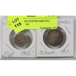 GERMAN NAZI JEWISH GETTO COINS 1942-1943