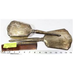 ESTATE STERLING STAMPED VANITY SET INCL COMB,BRUSH