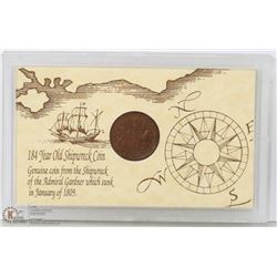 1809 COIN IN PACKAGE FROM SHIPWRECK OF THE ADMIRAL