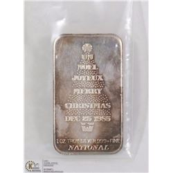 1985 CHRISTMAS SILVER 1 OZ BAR