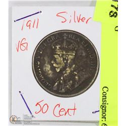 1911 CANADIAN 50 CENT SILVER COIN
