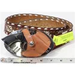 LEATHER WESTERN BELT W/ BUTANE GUN LIGHTER BUCKLE