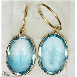 14KT YELLOW GOLD BLUE TOPAZ HOOP EARRINGS
