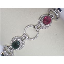 STERLING SILVER SAPPHIRE, EMERALD & RUBY BRACELET