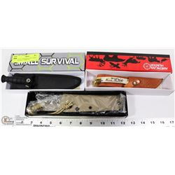 LOT OF 3 NEW KNIVES INCL SMALL SURVIVAL, AMERICAN