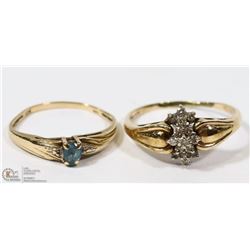 TWO-10K YELLOW GOLD RINGS WITH DIAMOND AND