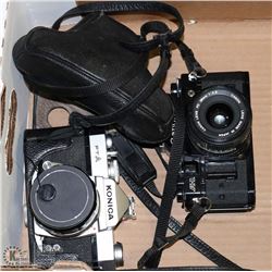 LOT OF 2 VINTAGE KONICA  AND CANON CAMERAS WITH