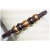 Image 1 : STAINLESS STEEL BROWN LEATHER W/ BRACELET & BEADS