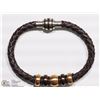 Image 3 : STAINLESS STEEL BROWN LEATHER W/ BRACELET & BEADS