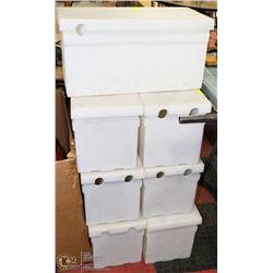 GROUP OF 7 PLASTIC WATER FLOW CONTAINERS