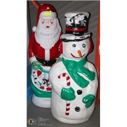 ESTATE PAIR OF VINTAGE LIGHT UP SANTA  AND SNOWMAN