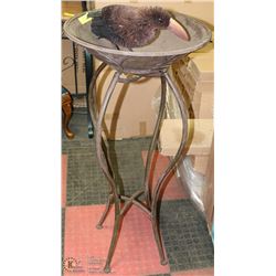 VINTAGE METAL BIRD BATH 42" TALL W/ BIRD ORNAMENT